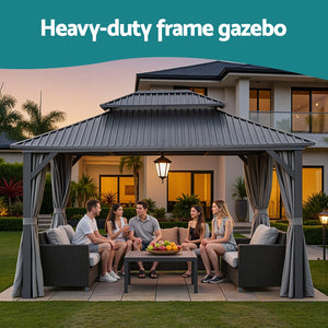 Gazebo Canopy | 3x3.65m | Steel Frame | Curtains | Grey Marquee