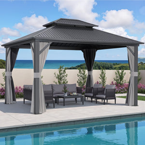 Gazebo Canopy | 3x3.65m | Steel Frame | Curtains | Grey Marquee