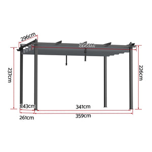 Pergola | 3x4m | Aluminium Frame | Adjustable Canopy | Grey
