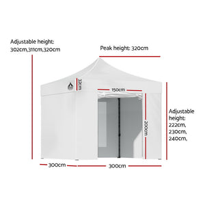 Gazebo Pop Up Marquee | 3x3 | Folding Tent | Wedding Gazebos | 500D | White
