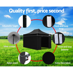 Gazebo Pop Up Marquee | 3x4.5 | Folding Tent | Wedding Gazebos | 500D | Black