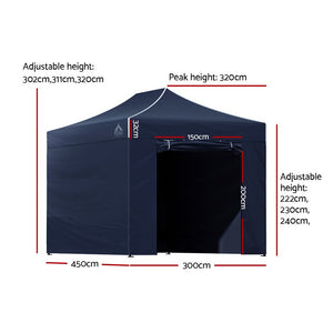 Gazebo | 3x4.5m | Pop Up Marquee | Folding Tent | Wedding Gazebos | Camping Outdoor Shade Canopy | Navy