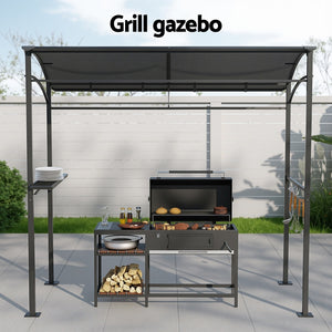 Instahut BBQ Gazebo Shelter | Outdoor Grill Marquee Shade | Garden Canopy with Shelf & Hooks | Grey
