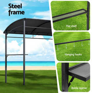 Instahut BBQ Gazebo Shelter | Outdoor Grill Marquee Shade | Garden Canopy with Shelf & Hooks | Grey