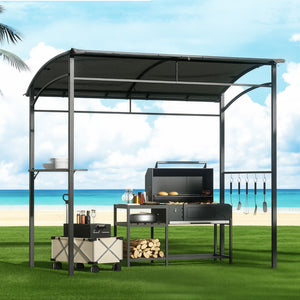 Instahut BBQ Gazebo Shelter | Outdoor Grill Marquee Shade | Garden Canopy with Shelf & Hooks | Grey