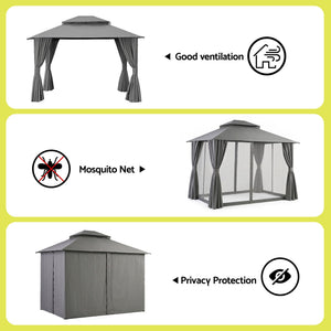 Instahut Gazebo 3x3m Canopy Outdoor Steel Frame Patio Tent Curtains Marquee Grey