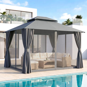 Instahut Gazebo 3x3m Canopy Outdoor Steel Frame Patio Tent Curtains Marquee Grey