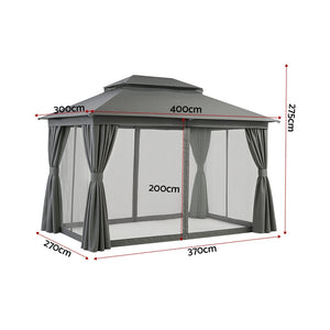 Outdoor Gazebo | 3x4m | Steel Frame Canopy | Curtains | Grey