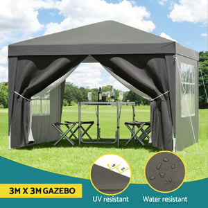 Instahut Gazebo | 3x3m | Pop Up Marquee Tent | Folding Wedding Outdoor Shade | Grey