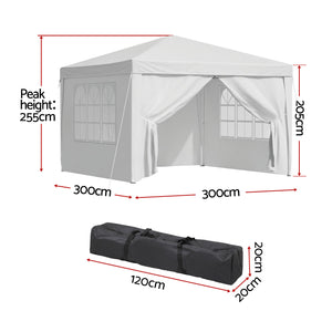 Instahut Gazebo | 3x3m | Pop Up Marquee Tent | Folding Wedding Outdoor Canopy | White