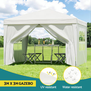 Instahut Gazebo | 3x3m | Pop Up Marquee Tent | Folding Wedding Outdoor Canopy | White