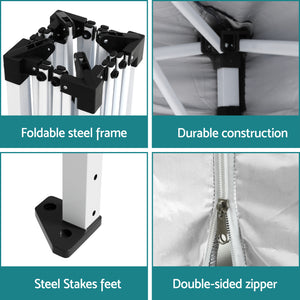 Instahut Gazebo | 3x3m | Pop Up Marquee Tent | Folding Wedding Outdoor Canopy | White