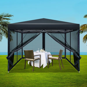 Gazebo Pop Up Marquee | 3x3m | Wedding Party | Outdoor Camping Tent | Canopy Shade | Mesh Wall | Black