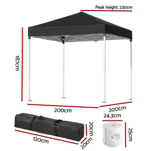 Instahut Gazebo 2x2m | Outdoor Patio Marquee Shade | Black with Base Pods