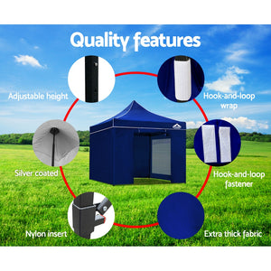 Gazebo Pop Up Marquee | 3x3 | Folding Tent | Outdoor Camping | 500D Oxford | Blue