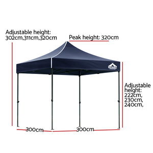 Gazebo Pop Up | 3x3m | w/Base Podx4 | Marquee Folding Outdoor Wedding Camping Tent | Shade Canopy | Navy