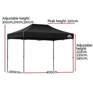 Gazebo Pop Up Marquee | 3x4.5 | Folding | 500D | Wedding Tent | Base Pod | Black