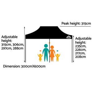Gazebo Pop Up Marquee | 3x6m | Folding Outdoor | 500D Tent Base Pod | Black