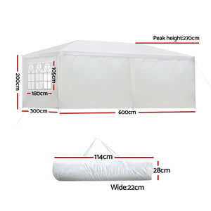 Gazebo | 3x6m | Marquee | Wedding Party Tent | Outdoor Camping | Side Wall Canopy | 6 Panel | White