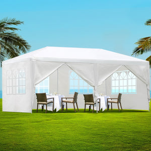 Gazebo | 3x6m | Marquee | Wedding Party Tent | Outdoor Camping | Side Wall Canopy | 6 Panel | White