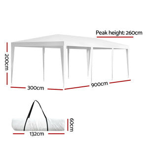Instahut | Gazebo 3x9 | Wedding Party Marquee Tent | Outdoor Event Camping Shade | White