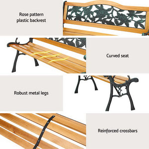 Outdoor Garden Bench Seat | 126cm | Wooden Cast Iron | 3 Seater | Patio Furniture