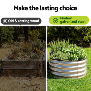 Green Fingers Raised Garden Bed Galvanised Oval Metal Planter Box Large Outdoor 150x70x30cm Silver