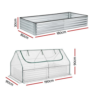 Green Fingers 3 in 1 Raised Garden Bed with Greenhouse Galvanised Planter Box Kit
