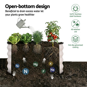 Green Fingers Round Raised Garden Bed 2 Pack Galvanised Planter Box Rust Resistant 60x60x30cm White