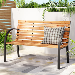 Outdoor Garden Bench Seat | 120cm | Wooden Steel | 2 Seater | Patio Furniture | Natural