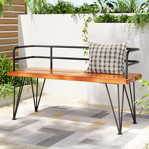 Outdoor Garden Bench Seat | 122cm | Wooden Steel | 3 Seater | Patio Furniture