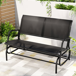 Outdoor Garden Bench Seat | Swing Glider Rocking | 2 Seater | Patio Furniture | Black