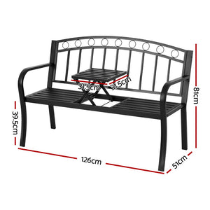 Outdoor Garden Bench Seat | Loveseat | Steel Foldable Table | Black