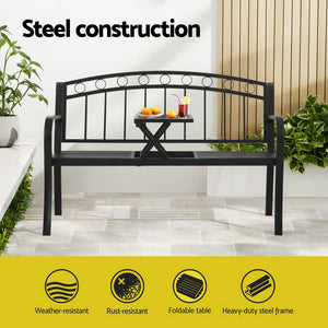 Outdoor Garden Bench Seat | Loveseat | Steel Foldable Table | Black