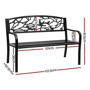 Gardeon Outdoor Bench | 3 Seater | Garden Steel Furniture | Black