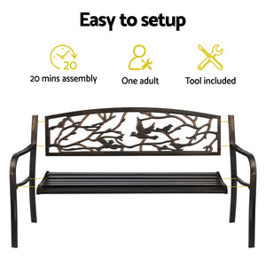 Outdoor Bench Seat | 3 Seater | Steel | Park Style | Bronze
