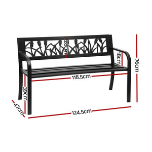 Gardeon Outdoor Bench | 2 Seater | Garden Steel Furniture | Black