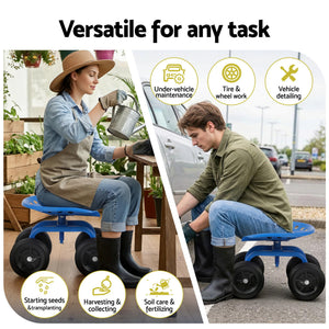Swivel Garden Scooter Seat | Rolling Cart | Adjustable Height | 150kg Capacity (Version 2)