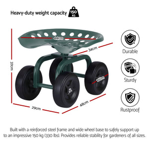 Garden Seat | 360° Swivel | Rolling Adjustable Height | Heavy Duty 150kg (Version 1)