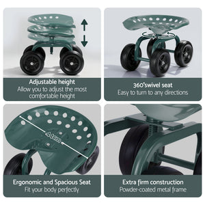 Garden Seat | 360° Swivel | Rolling Adjustable Height | Heavy Duty 150kg (Version 1)