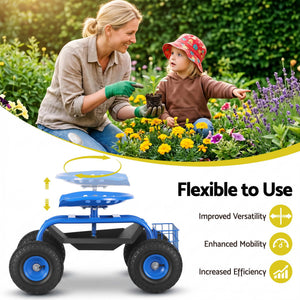 Garden Seat with Wheels | 360° Swivel Rolling Stool | 150kg Capacity