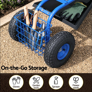 Garden Seat with Wheels | 360° Swivel Rolling Stool | 150kg Capacity