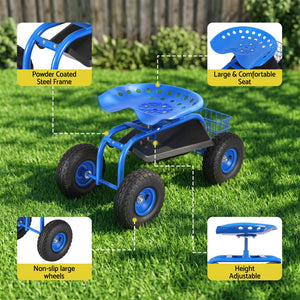 Garden Seat with Wheels | 360° Swivel Rolling Stool | 150kg Capacity