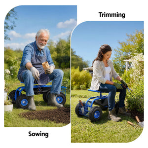 Garden Seat with Wheels | 360° Swivel Rolling Stool | 150kg Capacity
