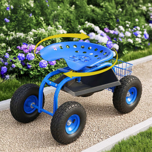 Garden Seat with Wheels | 360° Swivel Rolling Stool | 150kg Capacity