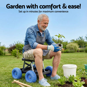 Rolling Garden Seat | 200kg Capacity | Tool Tray Storage | Blue/Black
