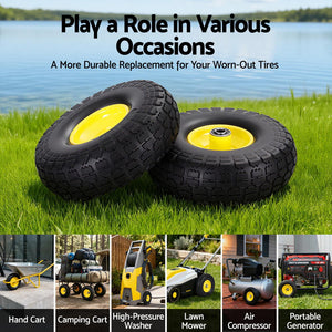 Flat-Free Wheelbarrow Tyres Set 2pc | 4.10/3.50-4 | 26cm Solid Rubber | 5/8" Axle Bore | Sealed Bearings (Set 1)