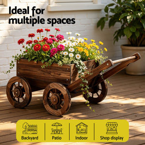 Wooden Planter Cart | Large Fir Wood Flower Wagon with Wheels