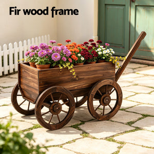 Wooden Planter Cart | XL Fir Wood Flower Wagon with Wheels