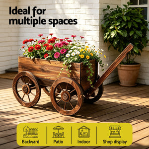 Wooden Planter Cart | XL Fir Wood Flower Wagon with Wheels